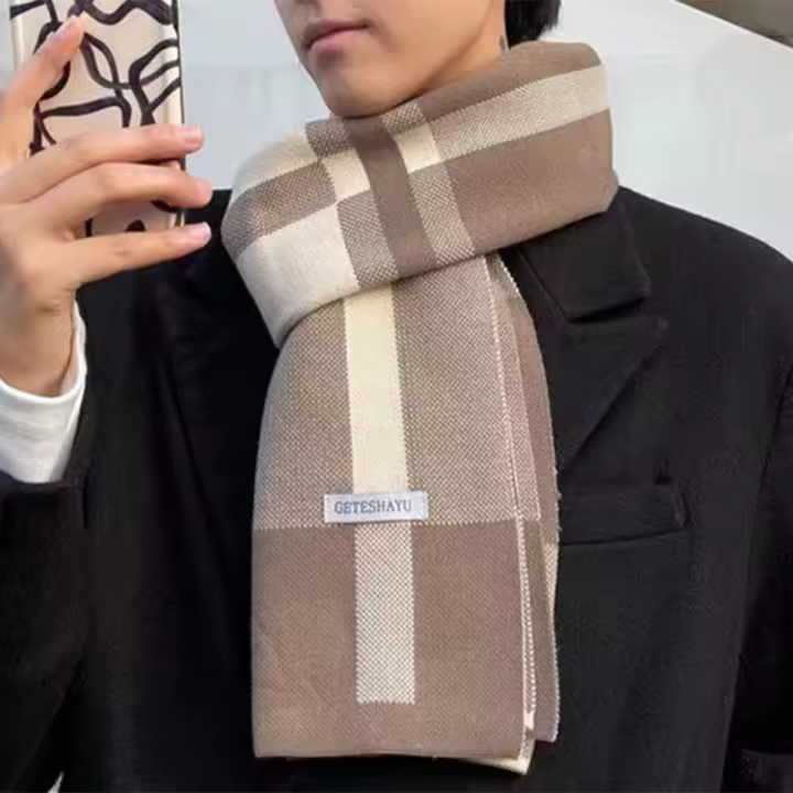Bufanda De Invierno Para Hombre Mantener Caliente Estilo Casual Diseño De Marca Tejido De Punto Patchwork Cashmere Bufanda Neckerchief AC2228 - 1