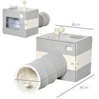 PawHut Túnel para Gatos con Cueva Tubo de Juguete para Mascotas con Orificio Superior Puerta Delantera Poste de Sisal y Bola Colgante 48x95x58 cm Gris - details 2