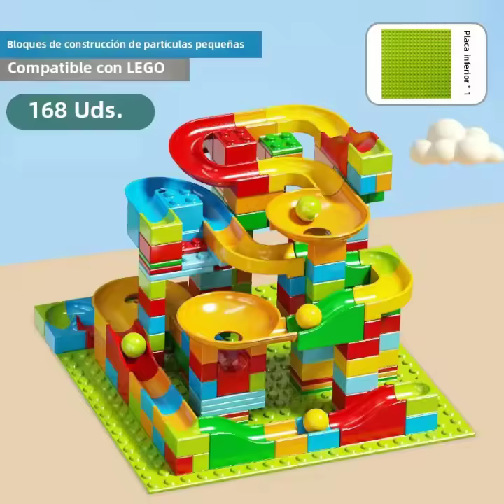 Bloques De Carreras De Mármol DIY 168-336PCS Juego De Construcción De Laberinto Con Bola Y Slide De Cono Para Niños Regalo De Navidad - 1