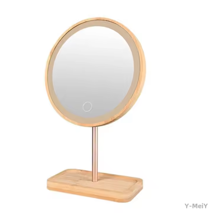 Espejo De Maquillaje LED De Madera Con Pantalla Táctil Y Tres Modos Desmontable Recargable Por USB Para Cosméticos - 1