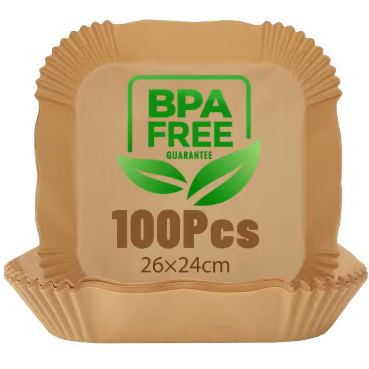 AIGOSTAR 100 Piezas Papel para Freidora de Aire 5-8L, 20-26CM Papel Air Fryer Cuadrado, Papel Freidora Aire Desechable Antiadherente para Horno Microondas - 1
