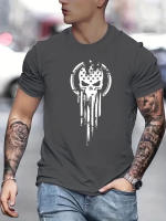 Camiseta De Verano Para Hombre Talla Grande 100% Algodón Estampado De Calavera Cuello Redondo Manga Corta Ajustada Top Casual - details 5