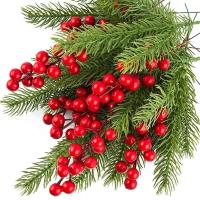 10Pcs Ramas De Pino Artificiales Con Bayas Rojas Para Decoración De Navidad Árbol De Navidad Corona De Navidad Regalos - details 0