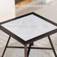 Outsunny Mesa Auxiliar Cuadrada Mesa de Jardín Exterior con Encimera de Aspecto Piedra Mesa para Exterior Terraza Patio 55x55x46 cm Negro y Gris - details 3