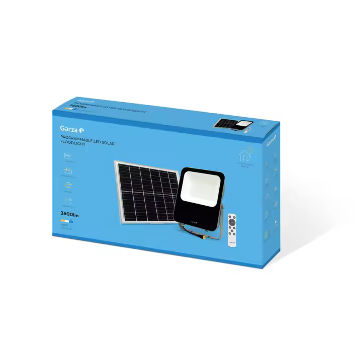 Garza Proyector Solar Programable con Placa Solar y Batería Recargable - Alta Intensidad de Luz LED - IP65 Impermeable - Garantía 2 Años - 1