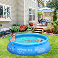 Outsunny Piscina Hinchable Redonda 4.000 Litros Ø274x76 cm para 3-4 Personas Piscina Inflable Familiar Adultos y Niños con Inflador de Mano para Jardín Patio Exterior Azul - details 1