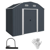 Outsunny Cobertizo de Jardín Exterior 2,7 m² 238x132x198,5 cm Caseta de Exterior Metálica con Base Estantes Ajustables 2 Puertas Corredizas y 2 Ventanas Gris Oscuro - details 0