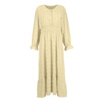Vestido Bohemio Largo De Maxi Para Mujer Con Cintura Elástica Y Estampado A-Line Manga Larga Vestido De Dama Con Volante Y Hemorragia Suave Para Primavera Y Otoño - details 9