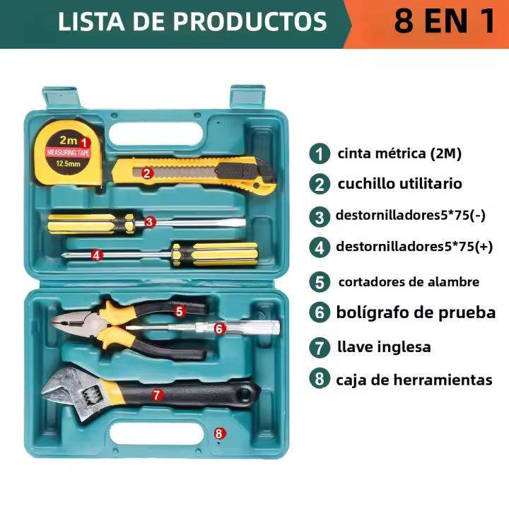 Kit De Reparación Doméstico Portátil Con Destornillador Llave De Fijación Pluma Pinza Herramientas Combinadas Para El Hogar En Caja - 1