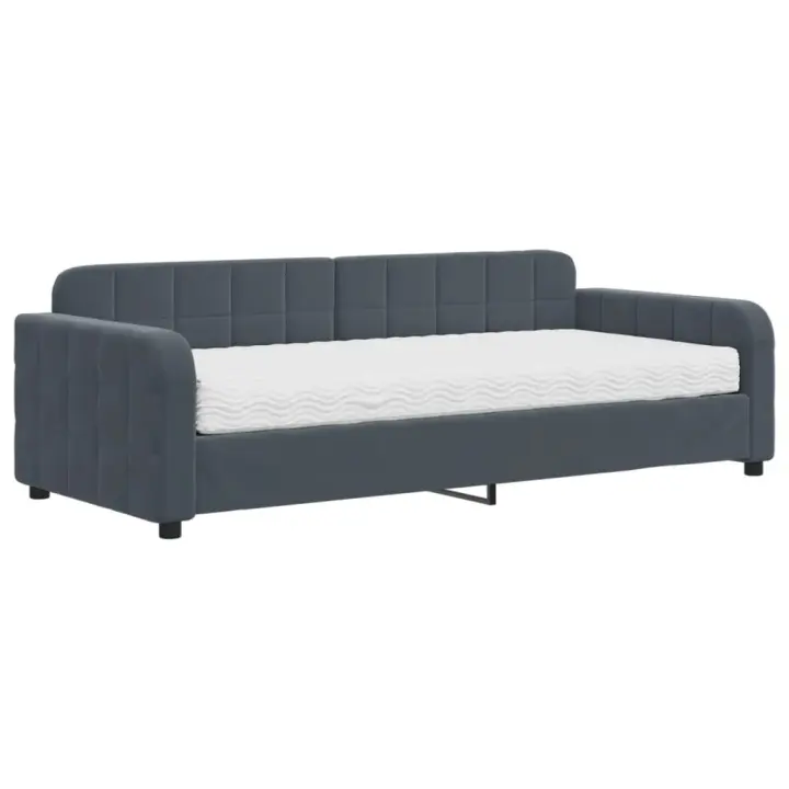 vidaXL Sofá cama con colchón terciopelo gris oscuro 90x200 cm - 1