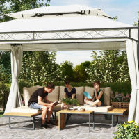 Outsunny Conjunto de Muebles Jardín Exterior Sofás de Exterior en Forma de L Tumbona con 2 Sofás de 3 Plazas Asiento Ajustable y Mesa de Madera de Acacia Versátil con Cojines Beige y Gris - details 1