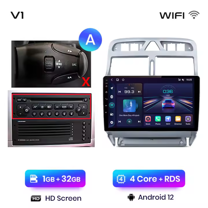 Junsun Radio Coche para Peugeot 307 307CC 307SW 2002 2003 2004 2005 2006 2007 2008 2009 2010 2011 2012  2013 AI Voice 2 din Pantalla Coche Android Auto Multimedia Navegación GPS Auto radio - 1