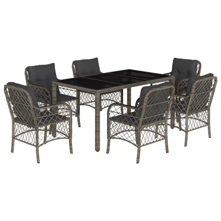 vidaXL Set comedor jardín 7 pzas y cojines ratán sintético gris - 1