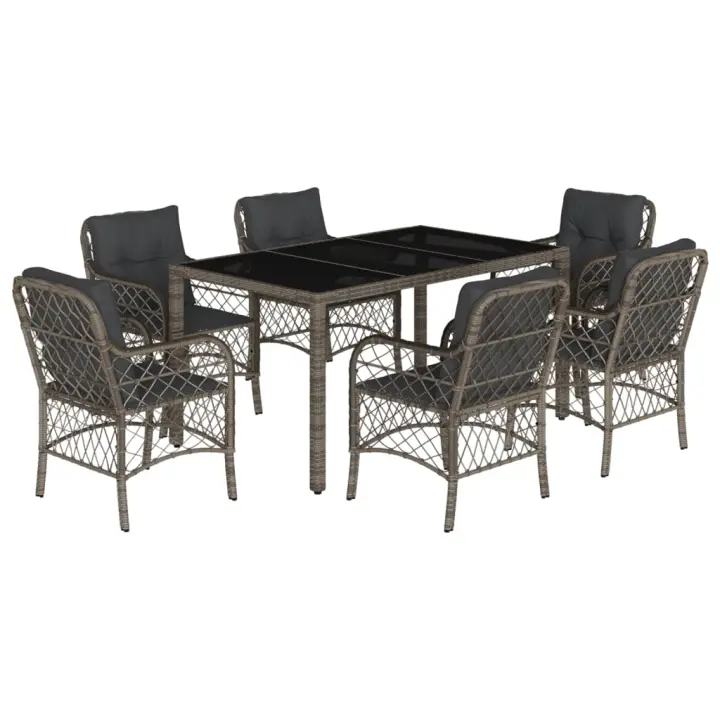 vidaXL Set comedor jardín 7 pzas y cojines ratán sintético gris - 1