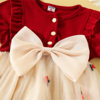 Vestido De Cumpleaños Para Bebé Niña Nueva Confección En Algodón Y Malla Rojo Estilo Coreano Dulce Con Manga Corta Para Verano - details 4