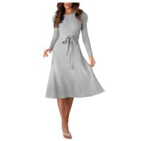 Vestido Casual Diario Para Mujer Con Mangas Burbuja Cintura Alta Ajustada Y Volante Medio Largo De Tejido Knit Moda Avanzada Y Única - details 5
