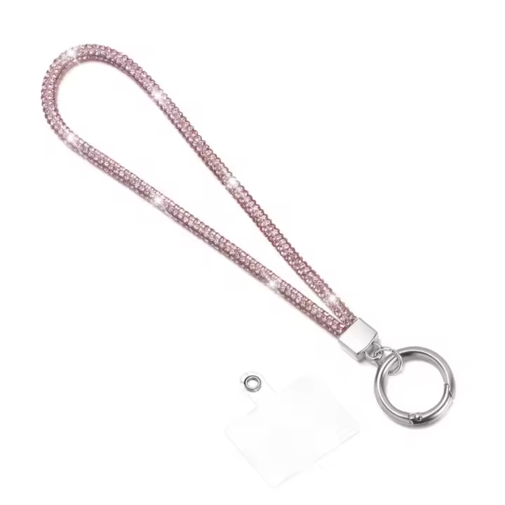 Lanyard De Teléfono Con Diamantes Plateados Correa De Muñeca Antipérdida Para Adultos Material De Poliéster Tamaño 24cm - 1