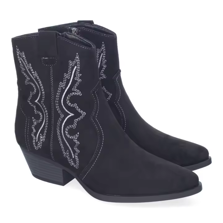 PuntoSalao Botines estilo campero tacón bajo para mujer color negro VRA-1163 - 1