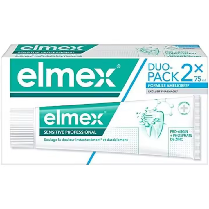 Elmex Pasta de Dientes Sensitive con Fluoruro de Amina | Pack 2 Uds x 75ml | 24 Horas de Protección | Fortalece los Dientes | Elimina la Placa y Limpia Suavemente - 1