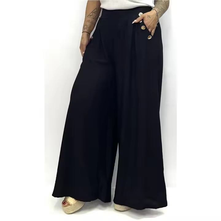 Pantalon Bambula Boton Oro Negro - 1