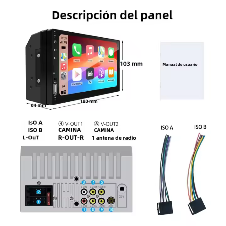Reproductor Multimedia Para Coche 7 Pulgadas Con Carplay Android Auto Pantalla Táctil IPS HD USB Bluetooth FM TF Card 2 Din Stereo - 1