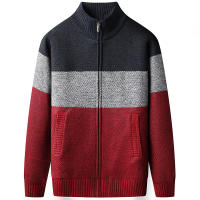 Chaqueta De Punto Gruesa Para Hombre Con Cuello Alto En Velours Estilo Casual Cierre De Cremallera Patchwork Invierno Suave Y Cálida - details 2