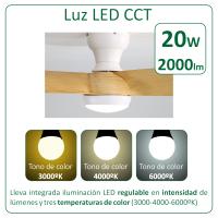 VZLED - Ventilador de techo 58 cm 23" con luz led regulable y control remoto - Motor DC silencioso, 6 velocidades, giro reversible, color blanco e imitación madera - details 1