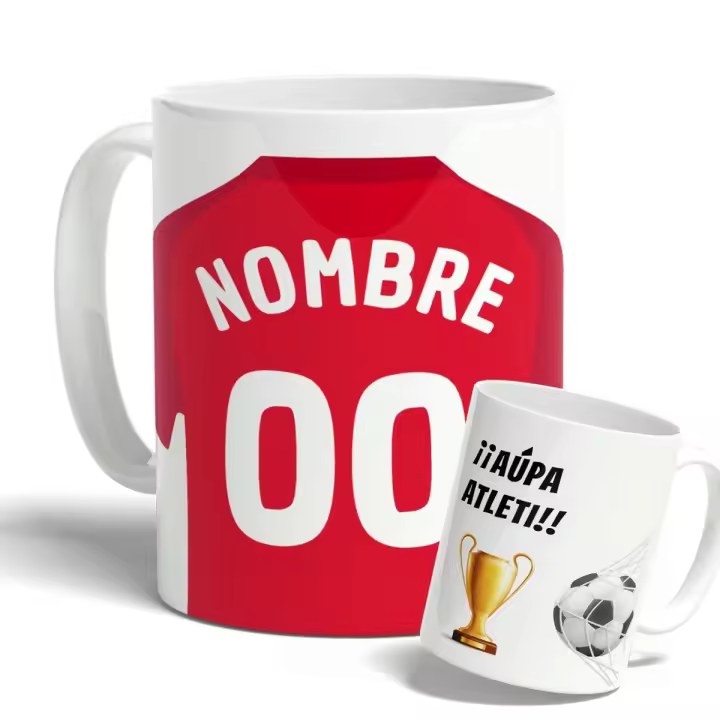 DEREGALOOS Taza de Fútbol Personalizada del Atletico de Madrid para forofos y aficionados - 1