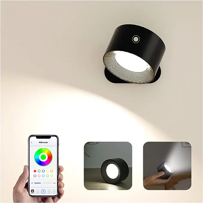 Lámpara de Pared LED Para Interior 3 Niveles de Brillo 3 Modos de Color Lámpara de Cabecera Lámpara de Pared con Control Táctil Giratoria 360°Lámpara de Pared para Salón Dormitorio - 1