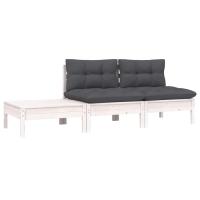vidaXL Muebles de jardín 3 piezas madera maciza pino con cojines Marrón y gris, Natural y crema, Blanco Conjunto Terraza Muebles Jardín Exterior Juego de Muebles de jardín Mueble Jardín Exterior Muebles de Salon Exterior - details 1
