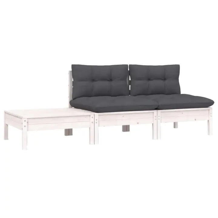 vidaXL Muebles de jardín 3 piezas madera maciza pino con cojines Marrón y gris, Natural y crema, Blanco Conjunto Terraza Muebles Jardín Exterior Juego de Muebles de jardín Mueble Jardín Exterior Muebles de Salon Exterior - 1