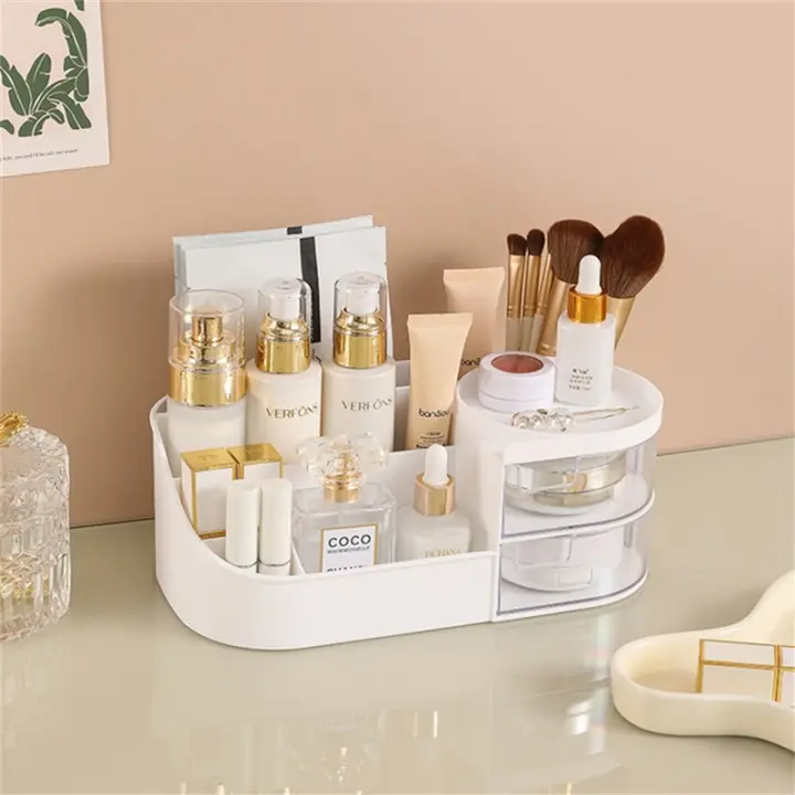Caja De Almacenamiento Para Maquillaje Grande En Plástico Organizador De Joyería Y Polvos De Uñas Con Cajón Y Porta Bolígrafos Para El Escritorio - 1