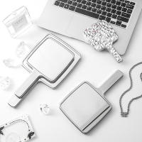 Espejo De Maquillaje Portátil Cuadrado Mini Mano De Mujer Espejo De Desktop Para Viajes Metálico Belleza - details 6
