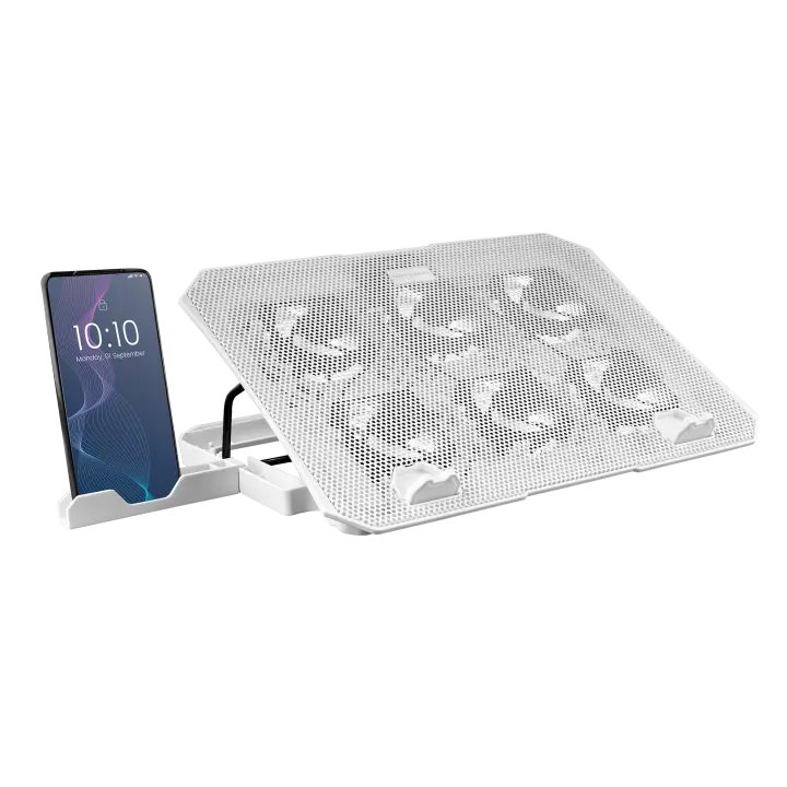 Mars Gaming MNBC23, Base Refrigeradora y Stand 16'', Iluminación LED Azul, 6 Ventiladores, Soporte Smartphone, Base Refrigeración para portátiles en Negro o Blanco - 1