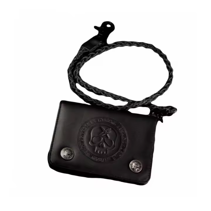 Cartera Negra Death Shadow Piel Con Cordón Trenzado HYRAW SP23-A14 - 1