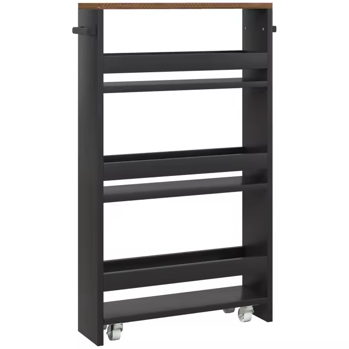 HOMCOM Carro de almacenaje sobre ruedas con 3 niveles de almacenaje y asa, dim. 51.5W x 13D x 80H cm, para Cocina Baño Oficina, negro - 1