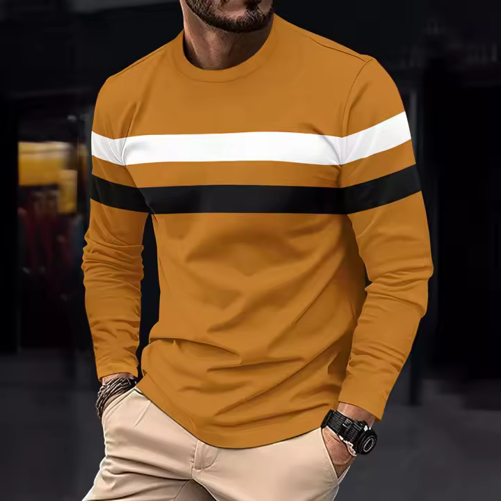 Camiseta informal de manga larga con cuello redondo para hombre, camisa deportiva de moda con bloques de color, para primavera y otoño - 1