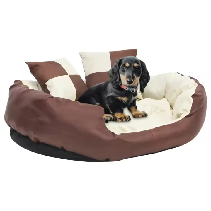 vidaXL COJÍN PARA PERRO REVERSIBLE Y LAVABLE MARRÓN Y CREMA 85X70X20CM - 1