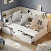 Cuna, 90*200cm, Cama individual, Cuna multifunctional with Cajones, y Armaro Librería, Caja de Cama con Cuidado, sin cojín, Blanco - details 6