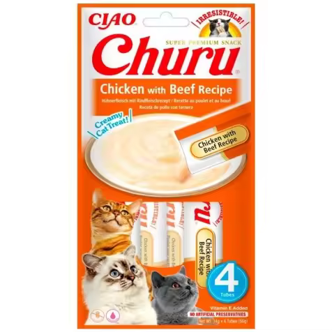 Churu Puré Receta de Pollo con Buey para Gatos 4 x 14 gr - 1