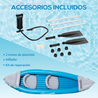 Outsunny Kayak Hinchable para 2 Personas Kayak Inflable Individual de PVC con 2 Asientos 2 Remos Bomba y Kit de Reparación 330x105x50 cm Azul - details 5