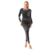 Conjunto de Yoga Deportivo de 2 Piezas sin Costuras para Mujer - Pantalones Largos de Cintura Alta para levantar la cadera, camiseta manga larga Deportivo - Ropa de Entrenamiento - primavera y otoño - Q9123 - details 3