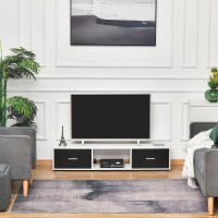 HOMCOM Mueble de TV para Televisores de hasta 60" Mesa para TV de Salón Estilo Moderno con 2 Cajones y Compartimento Abierto 140x30x32 cm Blanco y Negro - details 1