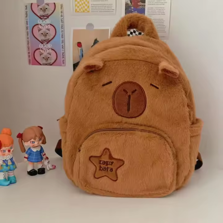 Mochila De Peluche Capybara Kawaii Para Mujeres Bolso Transversal Divertido De Dibujos Animados Gran Capacidad Bolsa Tote - 1