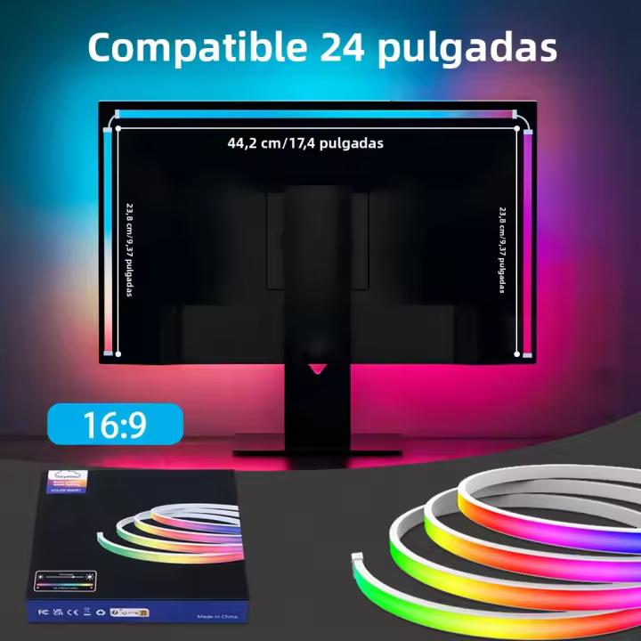 Tira De Luces LED Para Monitor De Computadora RGB Inteligente Control Por App Iluminación De Escritorio Para Juego Y Decoración De Habitación Sin Pilas Incluidas - 1