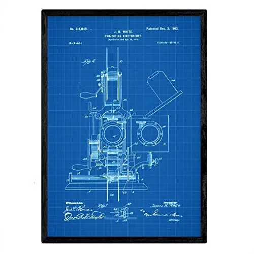 Nacnic Poster Con Patente De Kinetoscopio 2. Lámina Con Diseño De Patente Antigua En Y Con Fondo Azul - 1