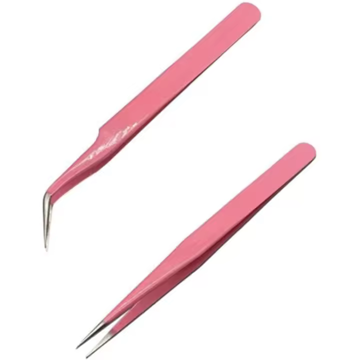 Pinzas para pestañas, 2 piezas de pinzas para extensiones de pestañas, pinzas con punta recta y curva, pinzas para extensiones de pestañas postizas, pinzas de precisión para extensiones de pestañas - 1