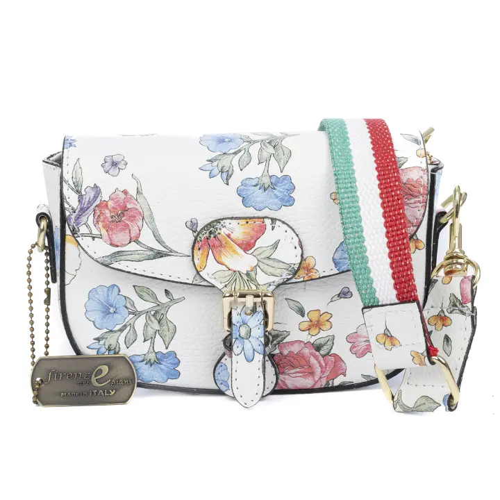 FIRENZE ARTEGIANI Annone bolso bandolera mujer. Piel auténtica acabado Dollaro estampado Fabricado en Italia 20x8x12 Cm. Color: Flores - 1