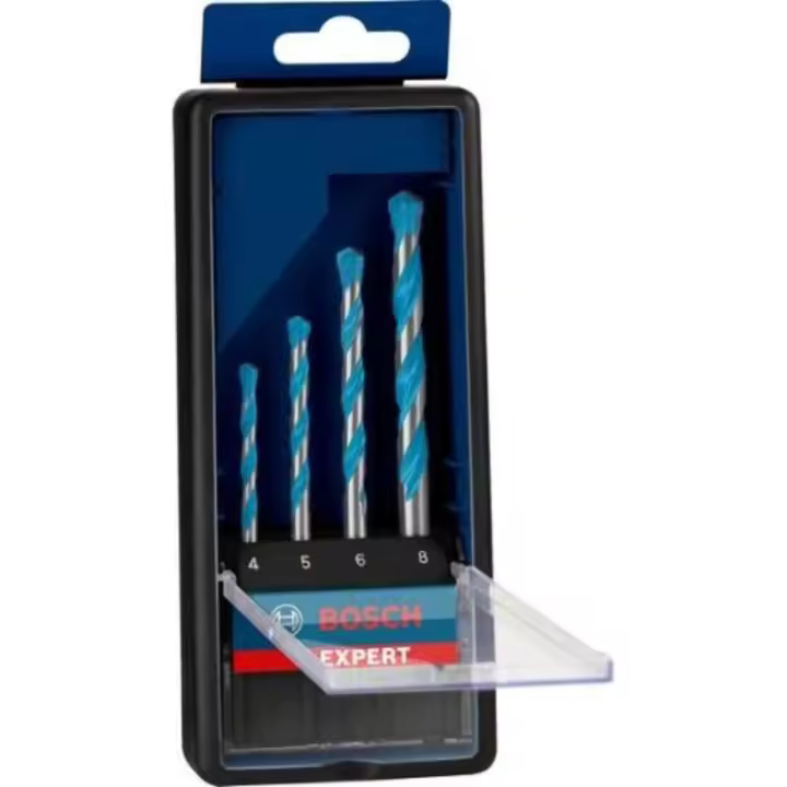Juego Set 4 Brocas Bosch MultiConstrucción, de diferentes medidas: 4 / 5 / 6 / 8  con Cabeza de 2 Puntas, válido para Madera, Metal fino, Ladrillo, Cerámica... - 1