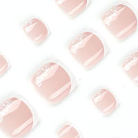Uñas Postizas De Flor Con Borde Blanco Cuadrado Corto 24 PCs Incluye 1 Archi Y 1 Pegamento De Gel Para Manicura Duradera - details 2